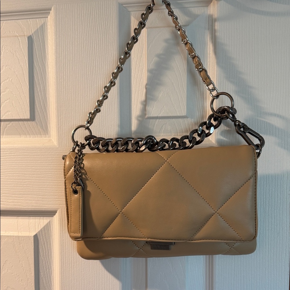 Steve Madden Tan Quilted Chain Shoulder Bag